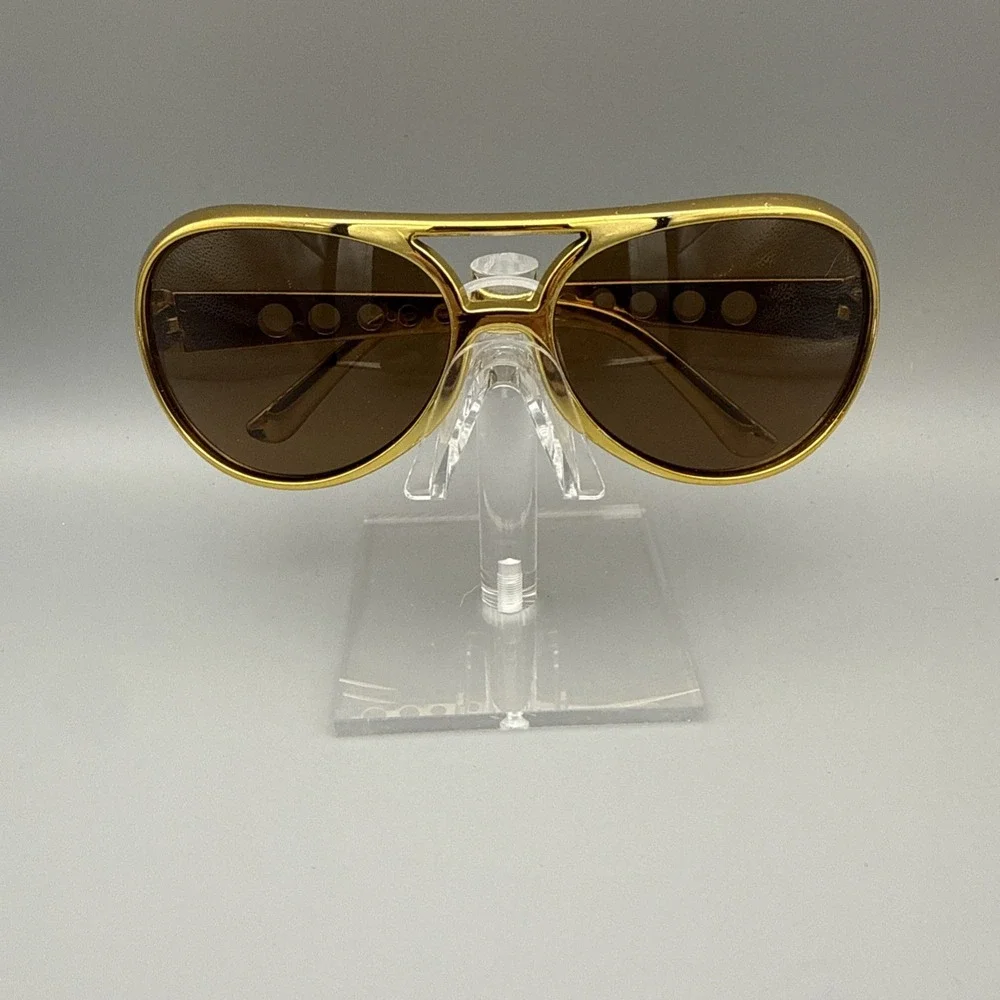 ELVIS 70's Style Aviator sunglasses. CHROME w/ Brown Gradient LENS Music Legend